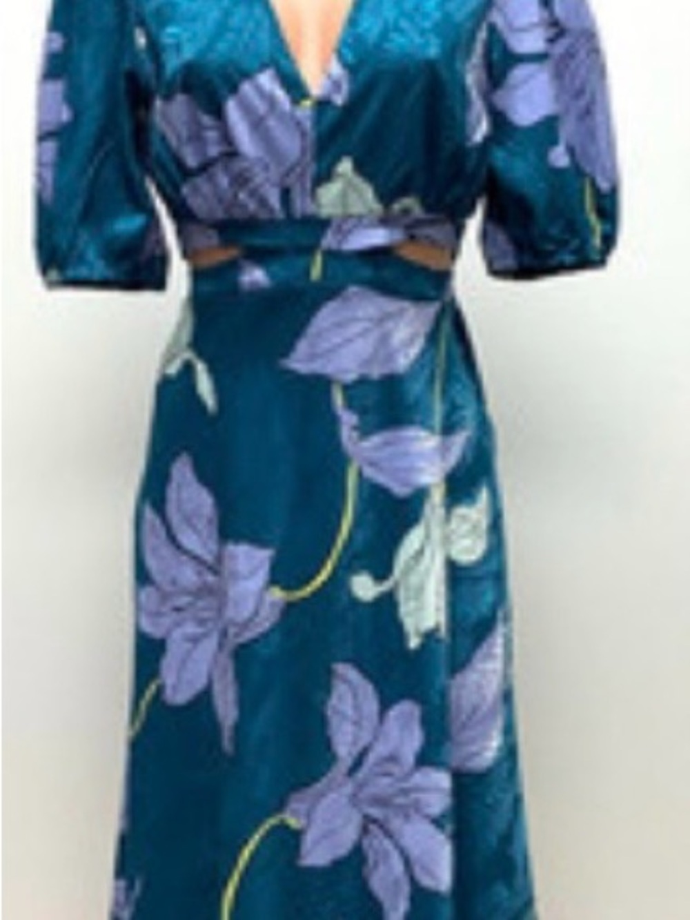 sofia by sofia vergara Teal Midi Dress with Lilac Floral Motif